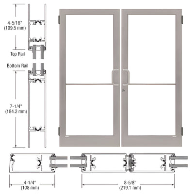 CRL-U.S. Aluminum Clear Anodized Class 1 Custom Pair Series 400T Thermal Medium Stile Butt Hinge Entrance Doors for Surface Mount Door Closers