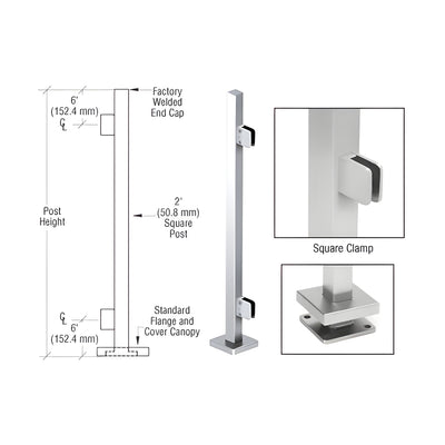 CRL Polished Stainless 36" Steel Square Glass Clamp End Square Post Railing Kit