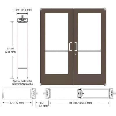 CRL-U.S. Aluminum Bronze Black Anodized Custom Pair Series 550 Wide Stile Offset Pivot Entrance Doors for Surface Mount Door Closers
