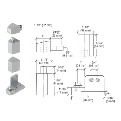 CRL Jackson® Aluminum Right Hand 3/4" Offset Pivot Hinge Set - Flush with Frame Face