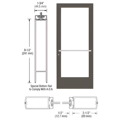 CRL-U.S. Aluminum Bronze Black Anodized Custom Single Series 400 Medium Stile Center Pivot Entrance Door for Overhead Concealed Door Closer