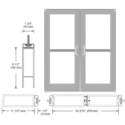 CRL-U.S. Aluminum Clear Anodized Custom Pair Series 550 Wide Stile Offset Pivot Entrance Doors For Panics and Surface Mount Door Closers