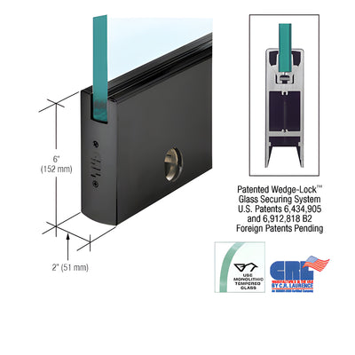 CRL Black Powder Coated 1/2" Glass 6" Square Door Rail With Lock - Custom Length