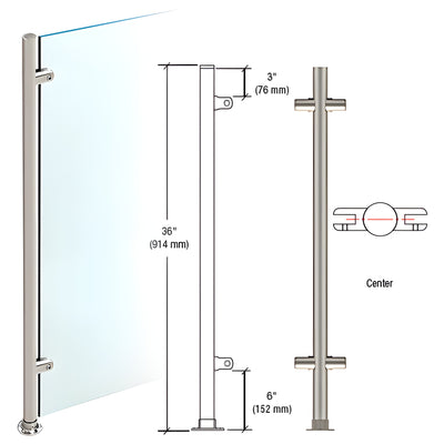 CRL Brushed Stainless 36" High 1" Round Slimline Series Straight Front Counter/Partition Center Post