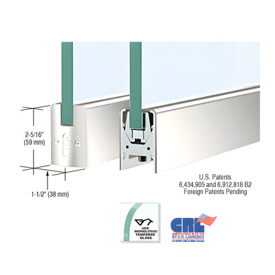 Polished Stainless Low Profile Square DRS Door Patch Rail Without Lock for 1/2" Glass - 8" Length