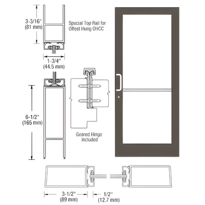CRL-U.S. Aluminum Bronze Black Anodized Custom Single Series 400 Medium Stile Geared Hinge Entrance Door for Overhead Concealed Door Closer