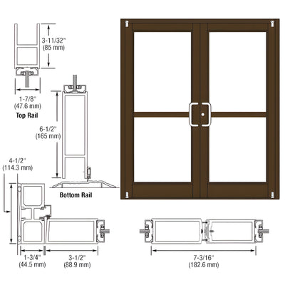 CRL-U.S. Aluminum Class I Bronze Black Anodized Custom Pair Series 800 Durafront Medium Stile Offset Pivot Entrance Doors For Panics and Surface Mount Door Closers
