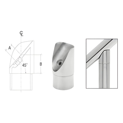 CRL Brushed Stainless 45 Degree Coped Perpendicular Collar for 1-1/2" Tubing