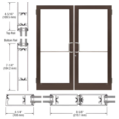 CRL-U.S. Aluminum Dark Bronze/Black Anodized Class 1 Custom Pair Series 400T Thermal Medium Stile Butt Hinge Entrance Door for Overhead Concealed Door Closers