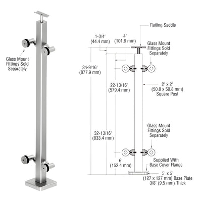 CRL 316 Polished Stainless Custom P1 Series 180 Degree Center Post Railing Kit
