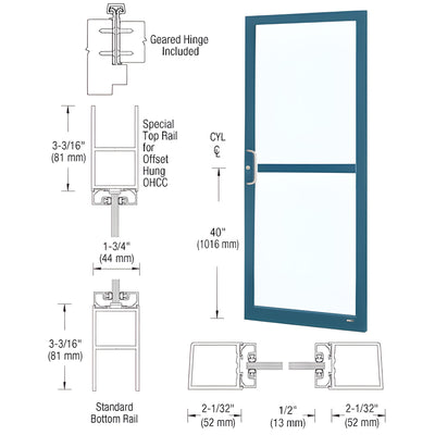 CRL-U.S. Aluminum Custom KYNAR® Paint Custom Single Series 250 Narrow Stile Geared Hinge Entrance Door With Panic for Overhead Concealed Door Closer