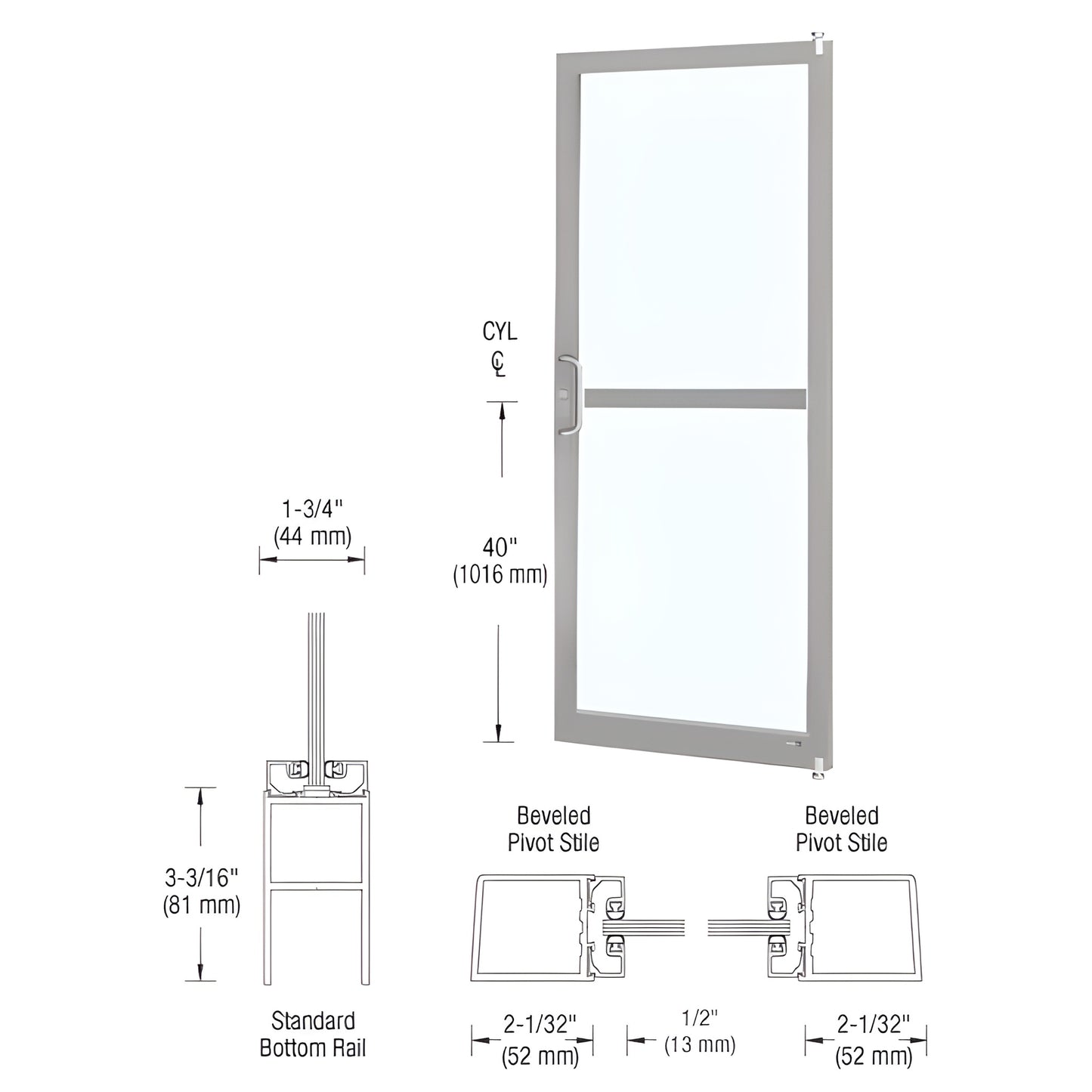 CRL-U.S. Clear Anodized Narrow Stile Offset Door w/ Surface Closer