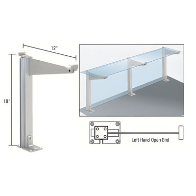 CRL Satin Anodized 18" High Left Hand Open End Design Series Partition Post with 12" Deep Top Shelf