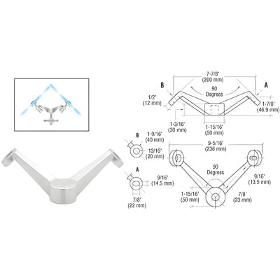 CRL Polished Stainless Heavy Duty 90 Degree 2V Arm Column Mount Spider Fitting