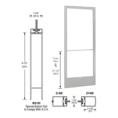 CRL-U.S. Aluminum Clear Anodized 250 Series Narrow Stile Inactive Leaf of Pair 3'0 x 7'0 Center Hung for OHCC w/Standard Push Bars Complete Door Std. Lock & 9-1/2" Bottom Rail