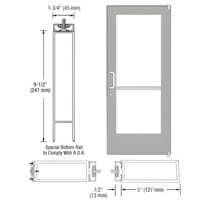 CRL-U.S. Aluminum Clear Anodized 550 Series Wide Stile Active Leaf of Pair 3'0 x 7'0 Offset Hung with Pivots for Surf Mount Closer Complete ADA Door(s) with Lock Indicator, Cylinder Guard