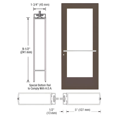CRL-U.S. Aluminum Bronze Anodized Custom Size Single Series 550 Wide Stile Center Hung Entrance Door ADA/Title 24 for Overhead Concealed Door Closer