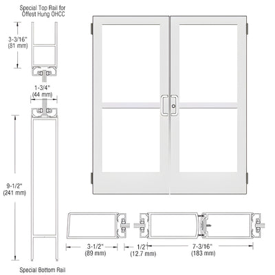 CRL-U.S. Aluminum White KYNAR® Paint Custom Pair Series 400 Medium Stile Butt Hinged Entrance Doors With Panics for Overhead Concealed Door Closers