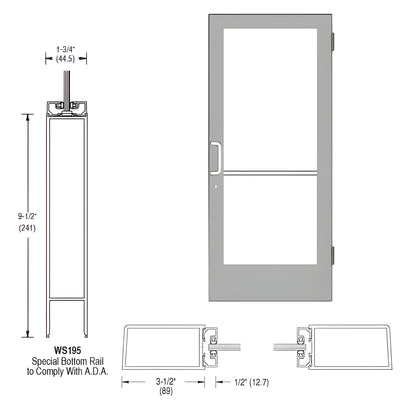 CRL-U.S. Aluminum Clear Anodized 400 Series Medium Stile (RHR) HRSO Single 3'0 x 7'0 Offset Hung with Butt Hinges for Surface Mount Closer Complete ADA Door for 1" Glass with Lock Indicator, Cylinder Guard