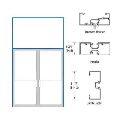 CRL-U.S. Aluminum White KYNAR® Paint 1-3/4" x 4-1/2" Transom Frame for a Pair of Doors Offset Pivoted Non Impact for 72" x 96" Door Opening