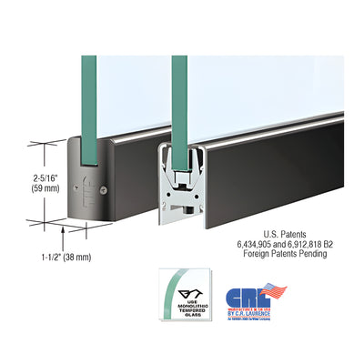 Black Powder Coated Low Profile Square DRS Door Patch Rail Without Lock for 3/8" Glass - 8" Length