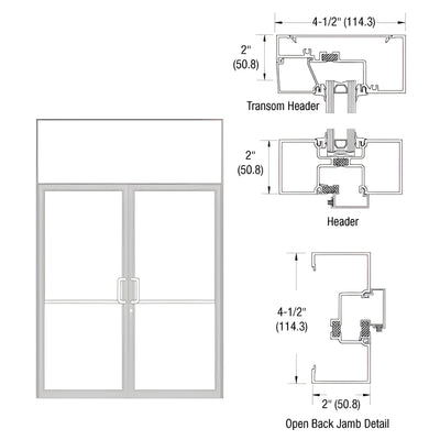 CRL-U.S. Aluminum Dark Bronze/Black Anodized Class 1 Thermally Improved Transom Frame for a Pair of Doors Prepped for Butt Hinges and Surface Mount Door Closer