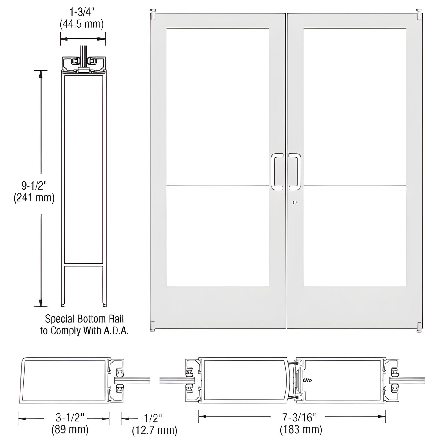 CRL-U.S. Aluminum Series 400 White KYNAR Pivot Doors - Closer-Ready