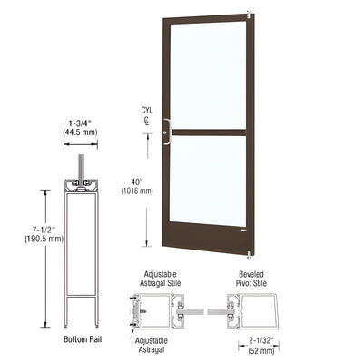 CRL-U.S. Aluminum Bronze Black Anodized 250 Series Narrow Stile Active Leaf of Pair 3'0 x 7'0 Offset Hung with Pivots for Surf Mount Closer Complete Panic Door for 1" Glass with Standard Panic and 7-1/2" Bottom Rail