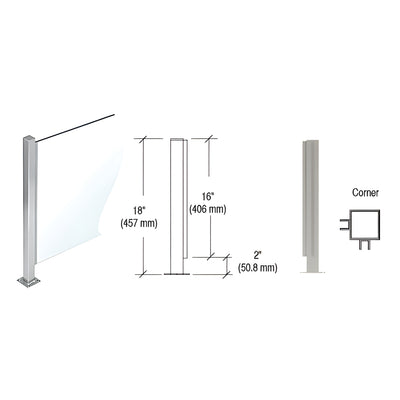 CRL Brushed Stainless 18" High 1" Square PP47 Mini Plaza Series Partition Corner Post with U-Channel