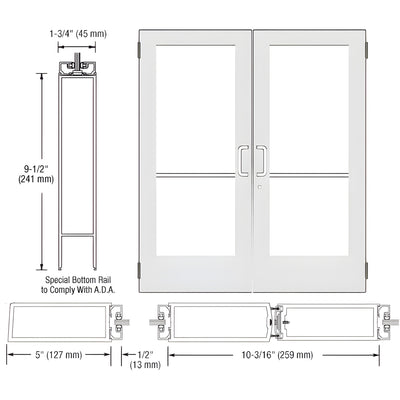 CRL-U.S. Aluminum White KYNAR® Paint Custom Size Pair Series 550 Wide Stile Butt Hinge Entrance Door for Surface Mount Door Closers