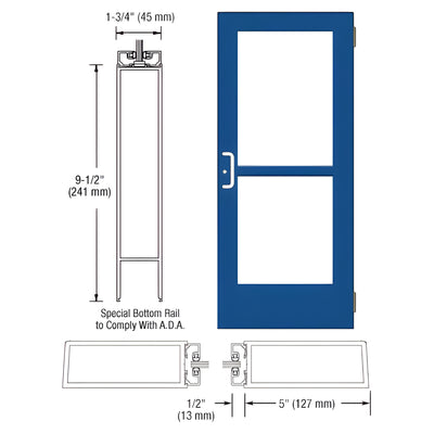 CRL-U.S. Aluminum Custom KYNAR® Paint Custom Size Single Series 550 Wide Stile Butt Hinge Entrance Door With Panic for Surface Mount Door Closer
