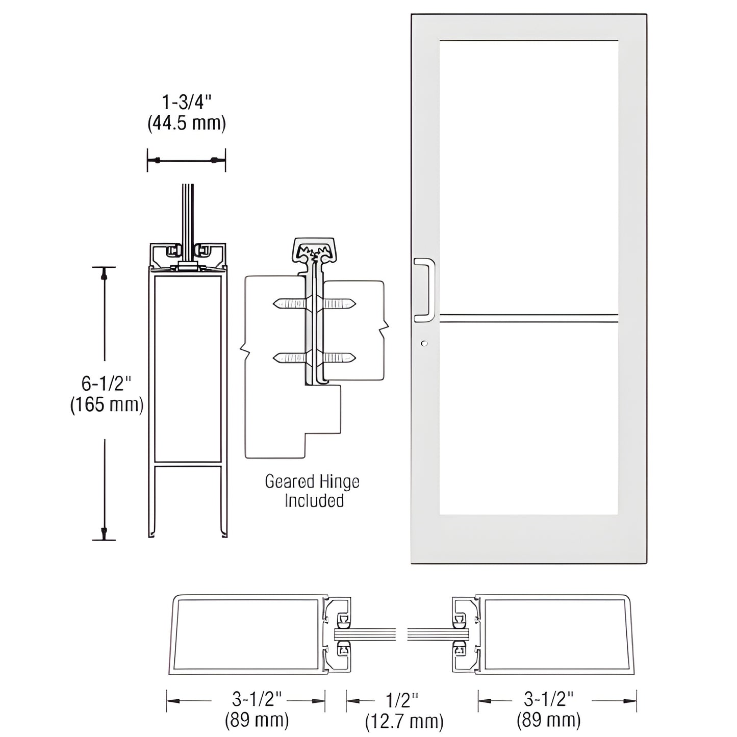 CRL-U.S. Aluminum KYNAR White Series 400 Medium-Stile Entry Door