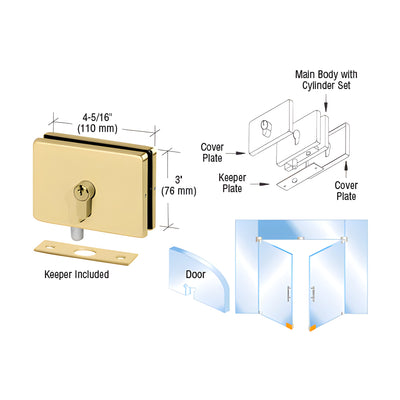 CRL Polished Brass European EUR Series Glass Mounted Patch Lock With Keeper Plate