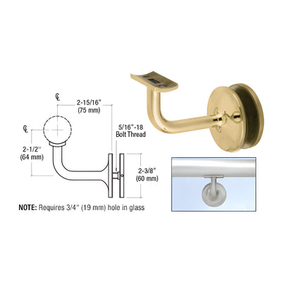 CRL Polished Brass Pismo Series Glass Mounted Hand Rail Bracket for 1-1/2" and 1.66" Diameter Hand Rail Tubing