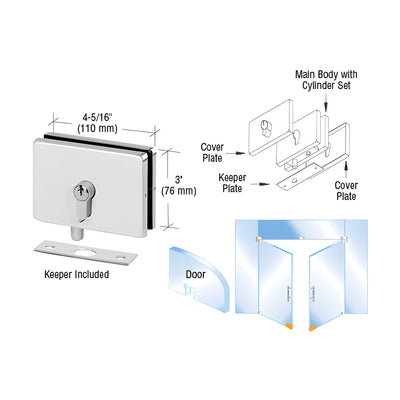 CRL Polished Stainless European EUR Series Glass Mounted Patch Lock With Keeper Plate