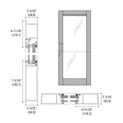 CRL-U.S. Aluminum Clear Anodized Custom Single Series 604 Blast Resistant Butt Hinge Entrance Door with Panic for Surface Mount Door Closer
