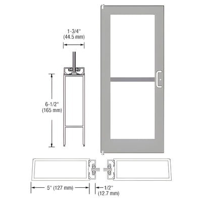 CRL-U.S. Aluminum Clear Anodized 550 Series Wide Stile (LHR) HLSO Single 3'0 x 7'0 Offset Hung with Pivots for Surf Mount Closer Complete Panic Door for 1" Glass with Standard Panic and Bottom Rail