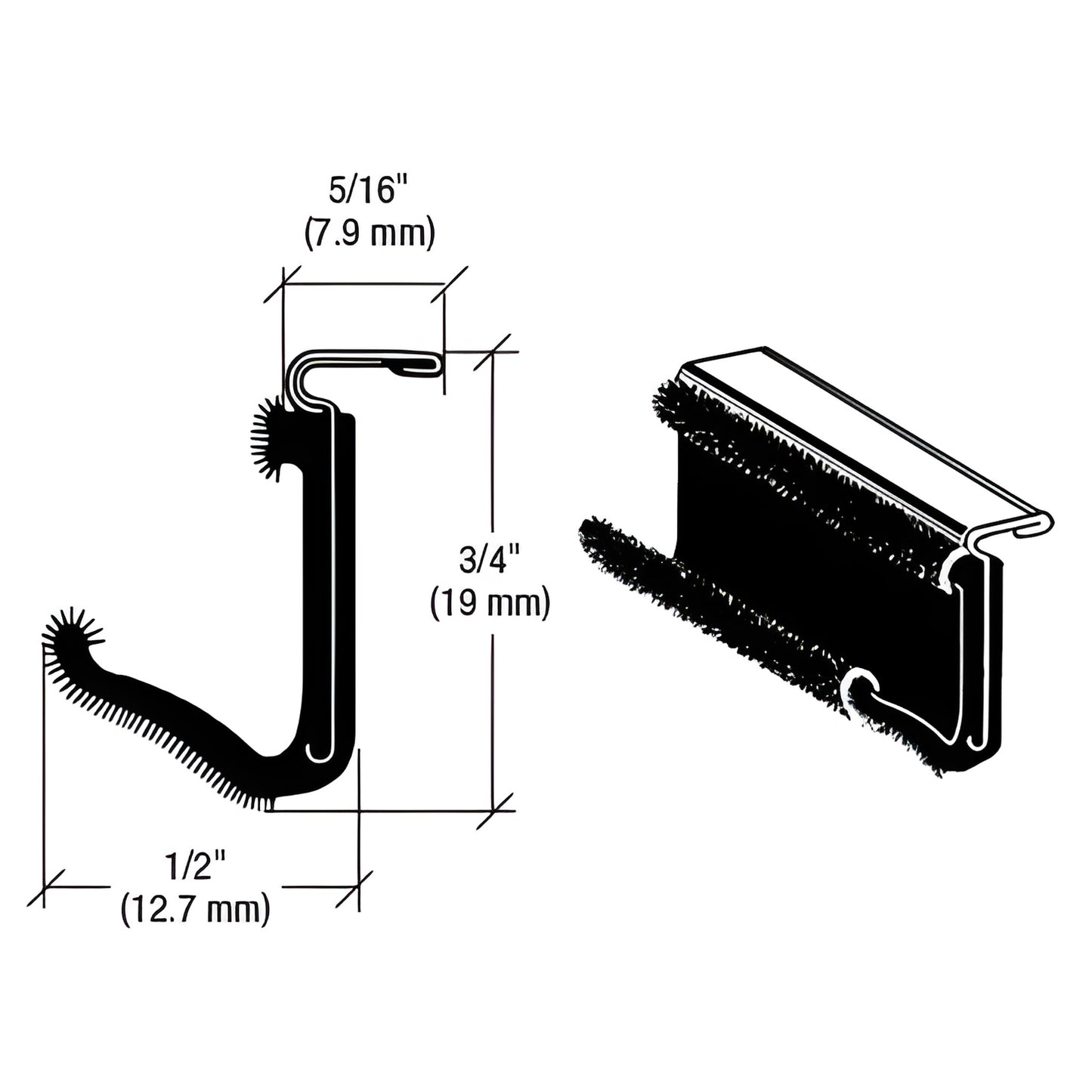 CRL 96 in Rubber-Covered Flocked Door Weatherstrip Rigid Lining