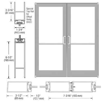 CRL-U.S. Aluminum Clear Anodized Custom Pair Series 400 Medium Stile Offset Pivot Entrance Doors for Overhead Concealed Door Closers