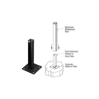 CRL Matte Black AWS Steel Stanchion for 90 Degree Rectangular Corner Posts