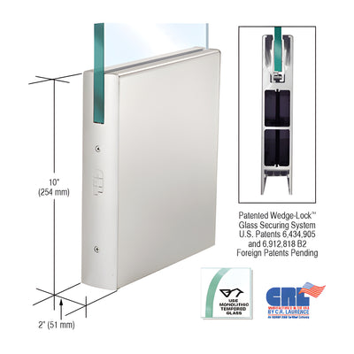 CRL Satin Anodized 1/2" Glass 10" Square Door Rail Without Lock - Custom Length