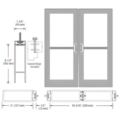 CRL-U.S. Aluminum Clear Anodized Custom Pair Series 550 Wide Stile Geared Hinge Entrance Doors For Panics and Surface Mount Door Closers