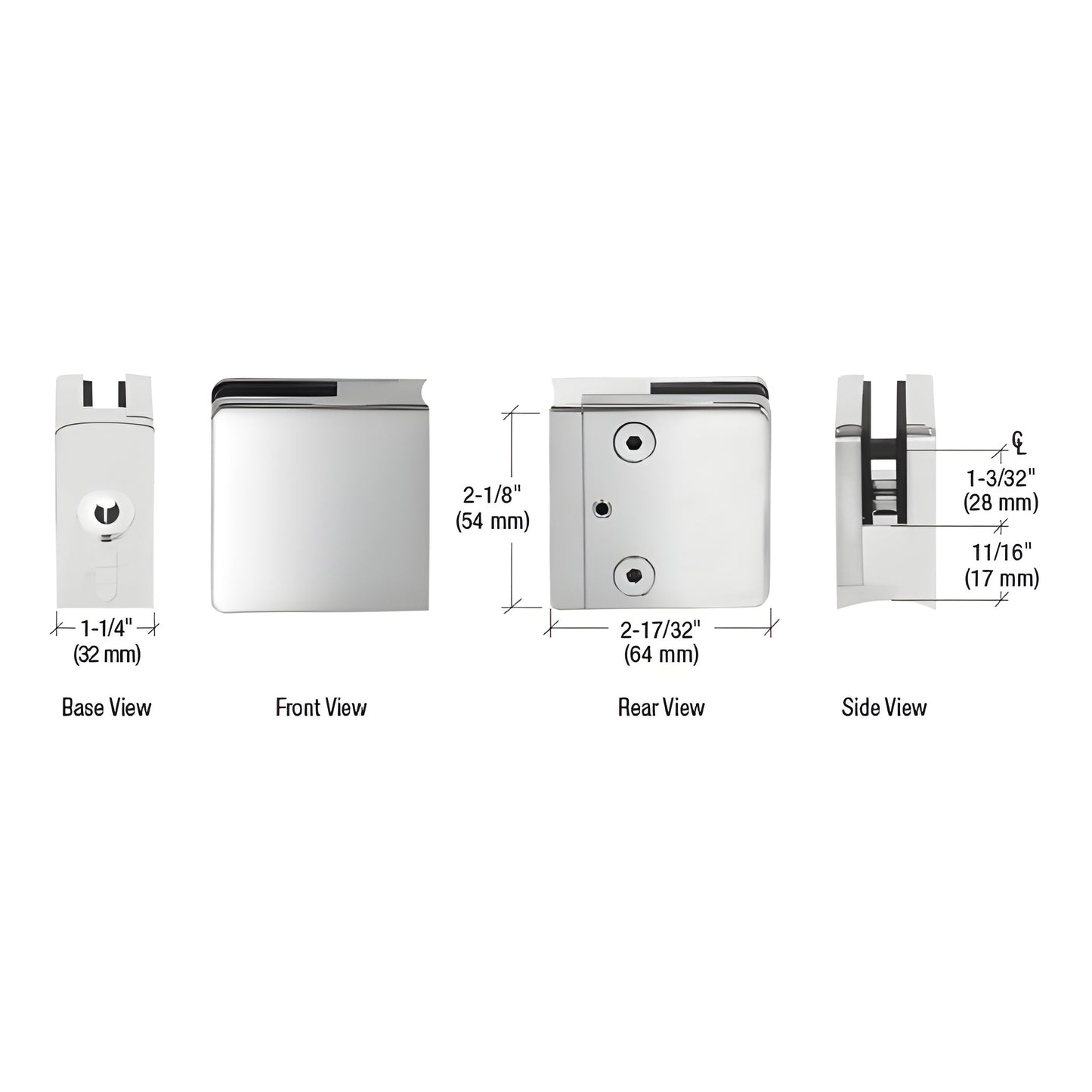 CRL 316 Polished Stainless Glass Radius Base Clamp - Fits 1/2" & 9/16"