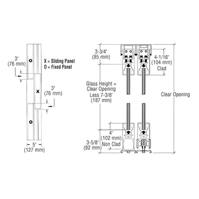 CRL Dark Bronze Anodized OXO Format Sliding Door Entrance System - 4" Top and Bottom Square Rail