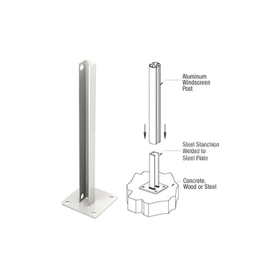 CRL Sky White AWS Steel Stanchion for 90 Degree Rectangular Corner Posts