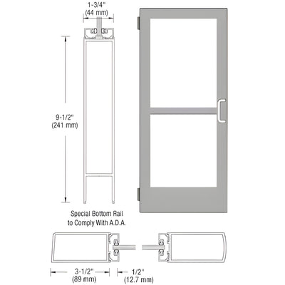 CRL-U.S. Aluminum Clear Anodized 400 Series Medium Stile Inactive Leaf of Pair 3'0 x 7'0 Offset Hung with Butt Hinges for Surf Mount Closer Complete Panic Door for 1" Glass with Standard Panic and 9-1/2" Bottom Rail