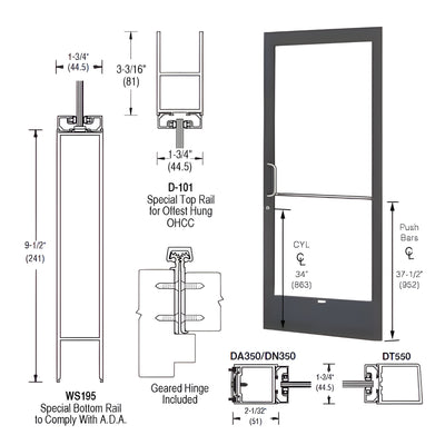 CRL-U.S. Aluminum Bronze Black Anodized 250 Series Narrow Stile Active Leaf of Pair Offset Hung with Geared Hinged for OHCC 105º Closer Complete ADA Door(s) with Lock Indicator, Cyl Guard