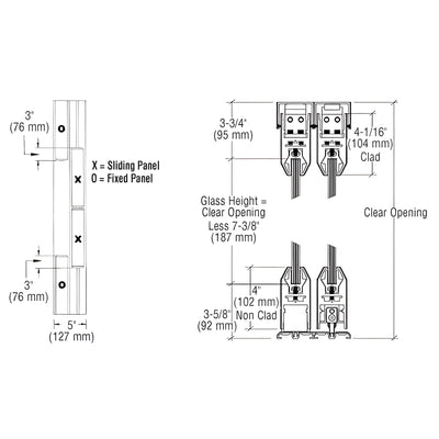 CRL Polished Stainless OXXO Format Sliding Door Entrance System - 4" Top and Bottom Tapered Rail