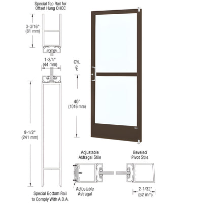 CRL-U.S. Aluminum Bronze Black Anodized 250 Series Narrow Stile Active Leaf of Pair Offset Hung with Offset Pivots for OHCC 105 Degree Closer Complete Panic Door with Std. Panic & 9-1/2" Bottom Rail