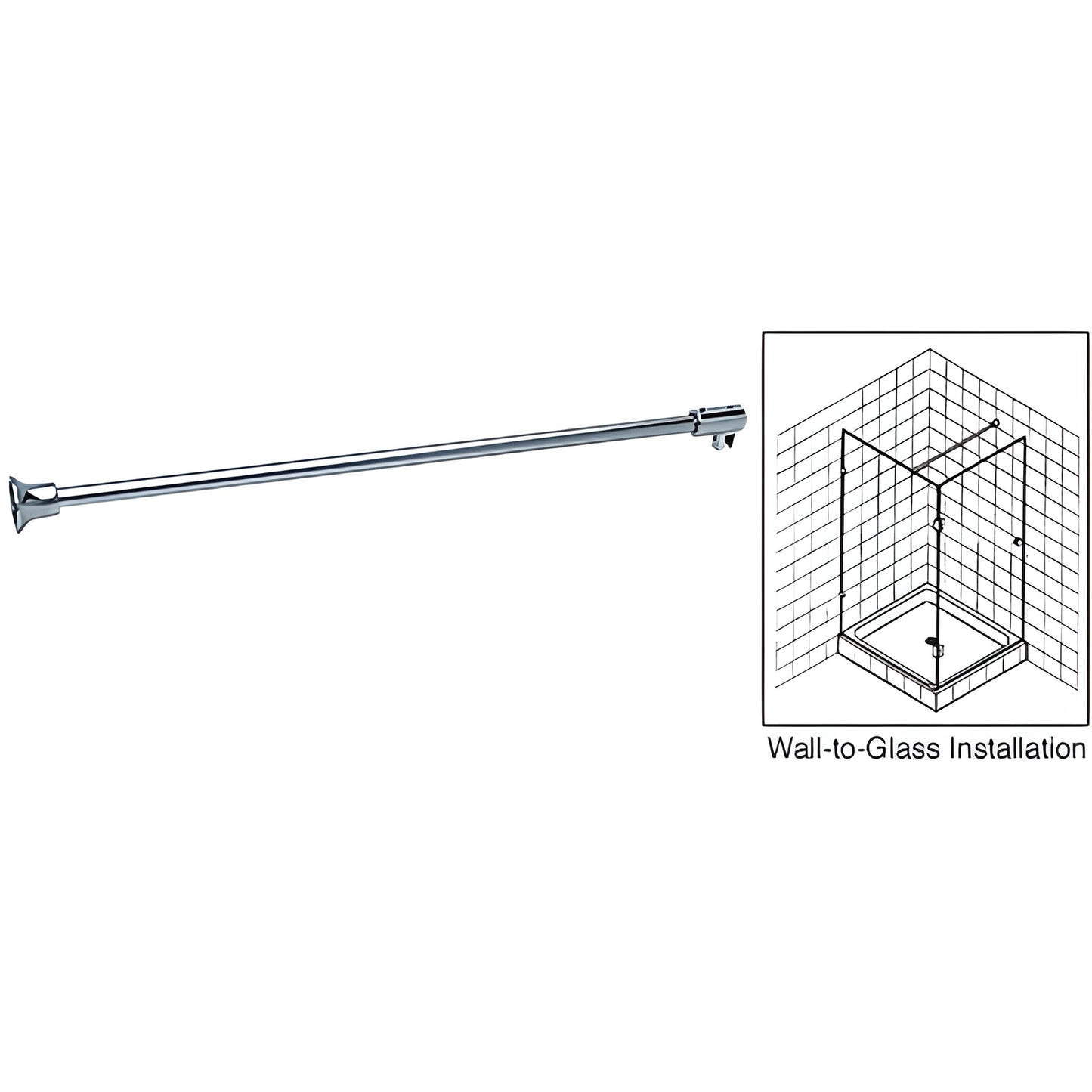 CRL Polished Chrome Wall-to-Glass Shower Support Bar 3/8–1/2"